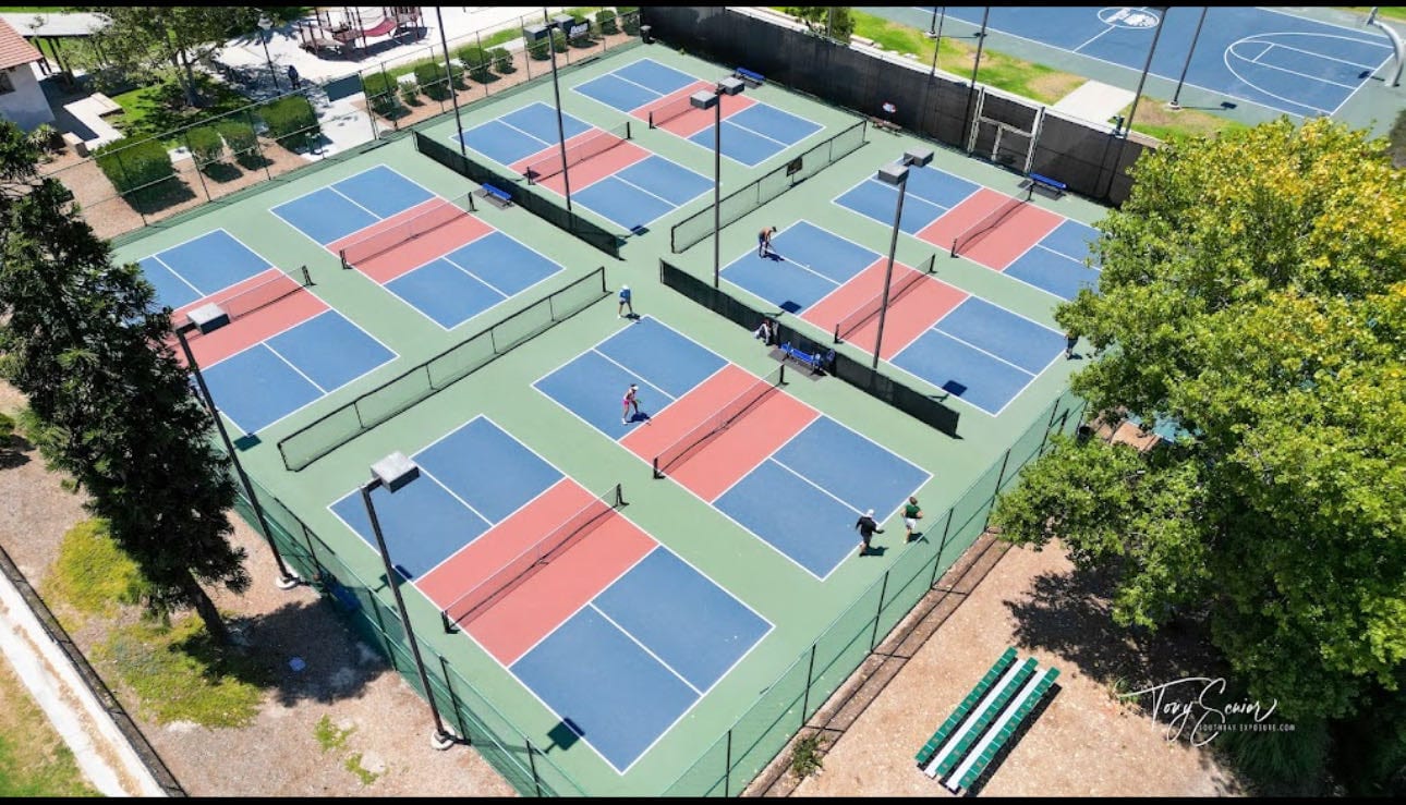 A pickleball court at Mackenzie Creek Park.