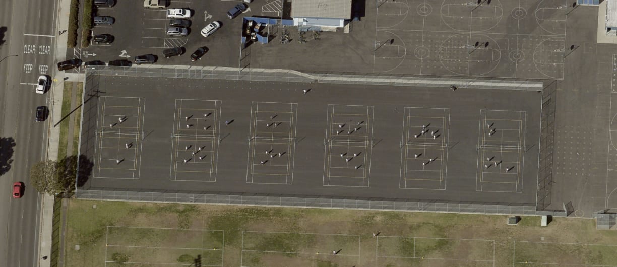 A pickleball court at McAuliffe Middle School.