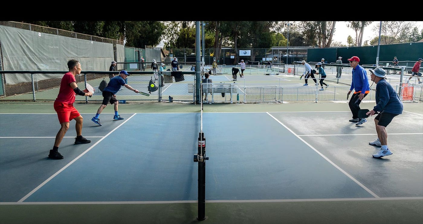 A pickleball court at Mitchell Park.