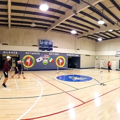 A pickleball court at Villegas Community Center (indoor courts).
