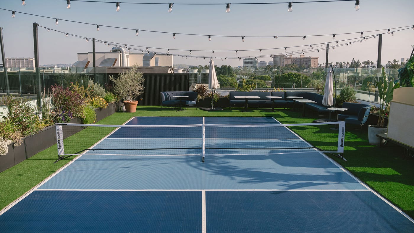 A pickleball court at La Peer Hotel.
