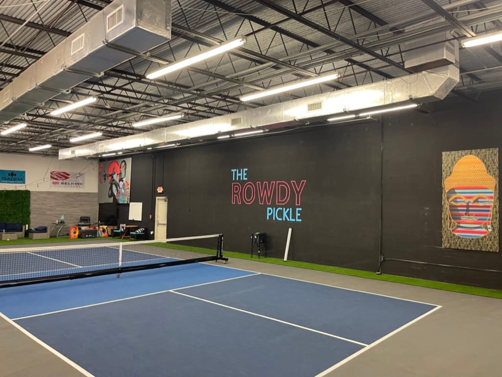 A pickleball court at The Rowdy Pickle.