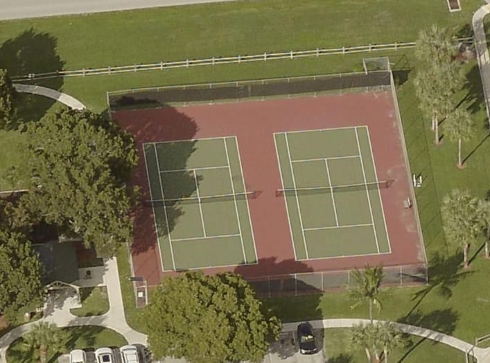 A pickleball court at Hidden Lakes Park.