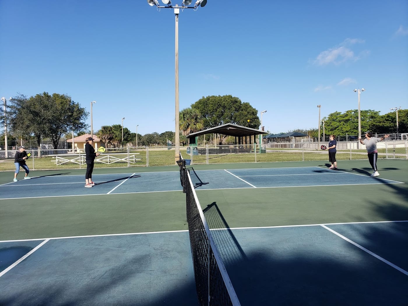 A pickleball court at Riverside Park.
