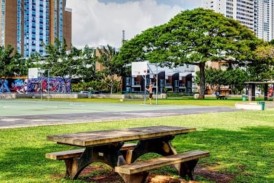 A pickleball court at (Oahu) Mother Waldron Neighborhood Park.