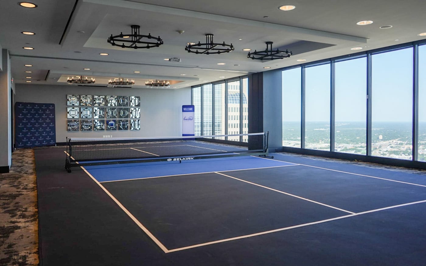A pickleball court at Tower Club Dallas - Pickleball in the Sky.